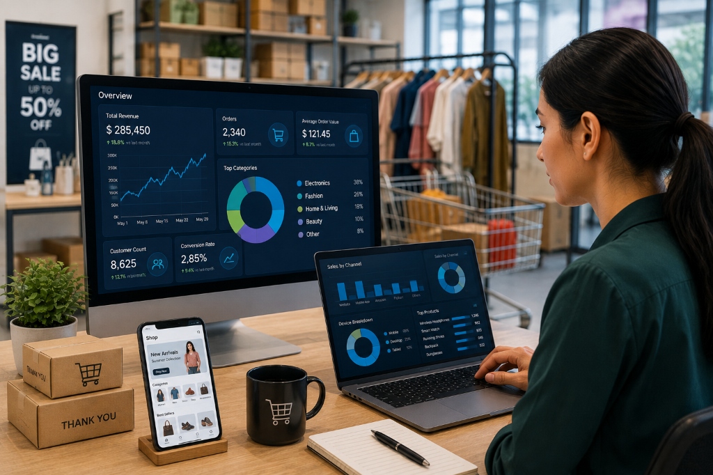 Retail analytics dashboard in a modern store setting